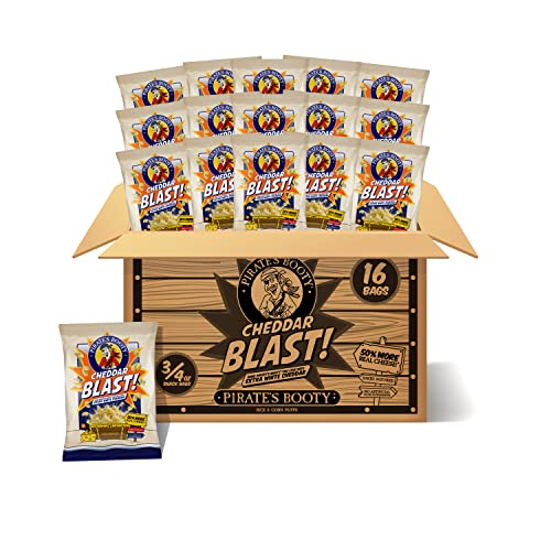 Pirate's Booty Cheddar Blast Cheese Puffs, Gluten Free, Kids Snacks, 0.75oz Individual Size Snack Bags (16 Count)