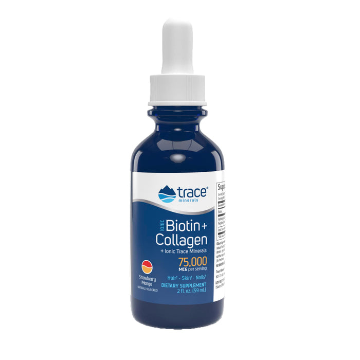 Trace Minerals | Liquid Ionic Biotin + Collagen (75,000mcg) | Supports Hair, Skin & Nails | Strawberry Mango, Sugar Free | 29 Servings