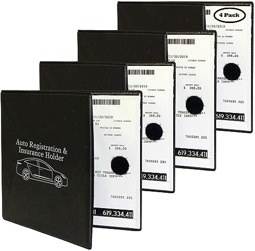 W4W, Auto Registration Insurance & ID Card Holder - 4 PACK - Perfect for any Car, Truck, Motorcycle, Trailer or Boat - Strong Velcro Closure, Men & Women
