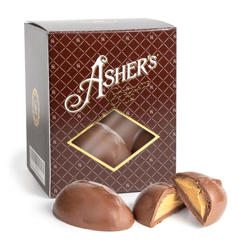Asher's Chocolates, Sugar Free Milk Peanut Butter Cups, Small Batches of Kosher Chocolate, Family Owned Since 1892, 7 Individually Wrapped Chocolate Eggs, Packaging May Vary (8 oz, Sugar Free Peanut Butter)