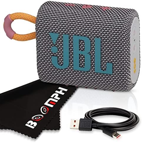 JBL Go 3 Portable Bluetooth Wireless Speaker, IP67 Waterproof and Dustproof Built-in Battery - Gray - Boomph's Comprehensive Ultimate Performance Cloth Solution for Your On-the-Go Sound Experience