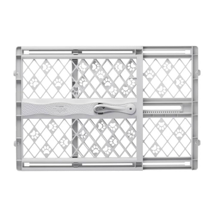 MYPET North States Paws Portable Pet Gate: 26-40" Wide. Pressure Mount. No Tools Needed. Made in USA. Dog Gate 23" Tall, Expandable, Durable Dog Gates for Doorways, Light Gray