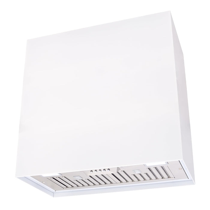 Akicon Stainless Steel Range Hood, Modern Box Kitchen Hood with Powerful Vent Motor, Wall Mount, 30”W*30”H*14D, Signal White (AK-HS30H-SW)