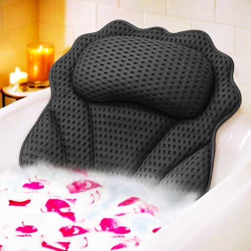 Bath Pillow RUVINCE Ergonomic Luxury Bathtub Pillow with Head,Neck, Shoulder and Back Support, 4D Bath Pillows for tub with 6 Powerful Suction Cups, Fits All Bathtub, Spa Tub, Hot Jacuzzi (Black)