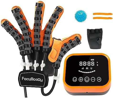 Rehabilitation Robot Gloves Equipment for Stroke Recovery, Hand Strength Exercise, and Adaptive Training Hemiplegic Finger with USB Chargeable Orange (Size S,Left Hand)