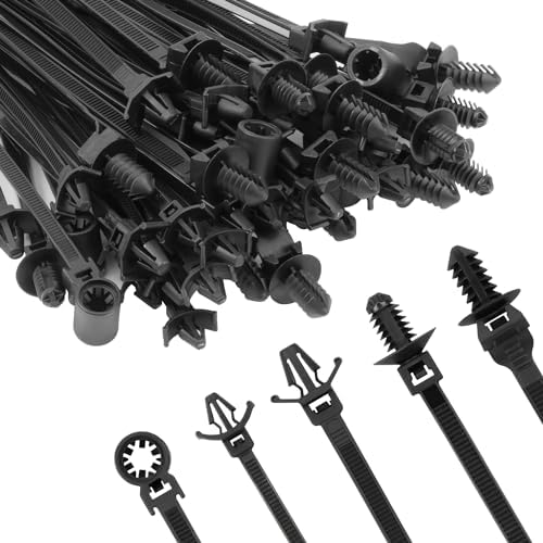210 PCS Automotive Installation Black Push Mount Cable Zip Ties Assorted Sizes, Heavy Duty Self-Locking UV Resistant Wire Ties - For Indoor Wire Bundling, Construction, Automotive