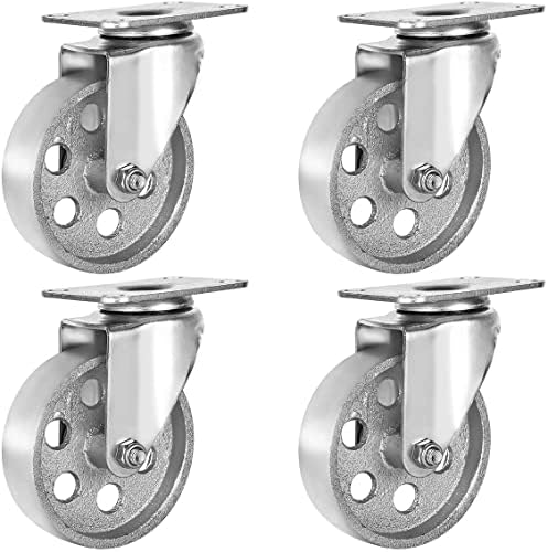 4 All Steel Swivel Plate Caster Wheels Heavy Duty High-Gauge Steel Gray (4" Metal Swivel Caster Gray - No Brake)