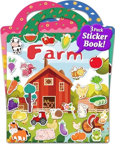 Benresive Reusable Sticker Books for Kids 2-4, Sticker Books for Toddlers 1-3, Toddler Sticker Book Age 2-4, Toddler Travel Toys Activities Crafts Gifts - Farm, Animal and Season