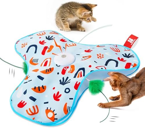 Potaroma Hide and Seek Cat Toys, in-The-Cover Unpredicatable Moving Feather, Interactive Kitten Wand Toy, Automatic Chargeable Cat Toy, Indoor Exercise Kicker for All Breeds, Floral Cover
