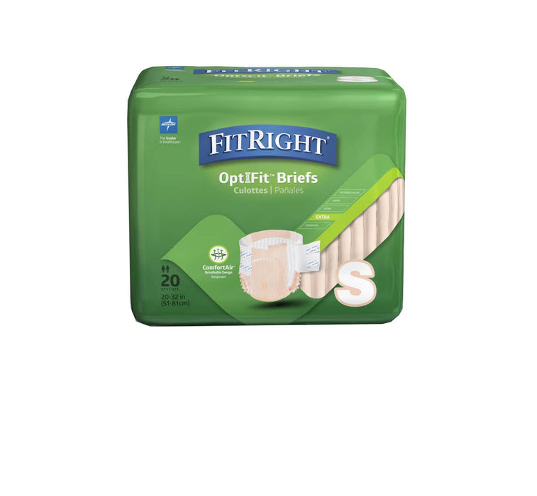 FitRight OptiFit Extra Adult Briefs, Incontinence Diapers with Tabs, Moderate Absorbency, Small, 20 to 32", 20 Count