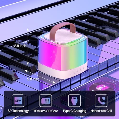 Mini Karaoke Machine for Kids Adults, Portable Bluetooth Karaoke Speaker with 2 Wireless Mics and LED Color Lights, Party, Christmas Birthday Gifts Toys for Girls/Boys Ages 3-12+, Beige