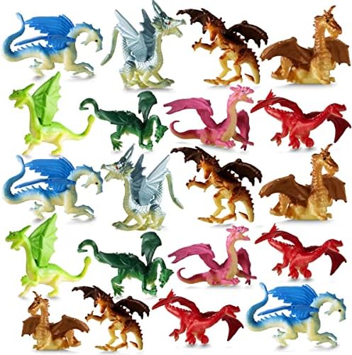 Bedwina Mini Dragon Toy Figures - (Pack of 36) 2 Inch Plastic Rubbery Dragon Figurines in Assorted Colors and Styles - Kids Toys for Birthday Party Favors, Decorations, Cupcake Toppers and Piñatas