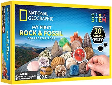 NATIONAL GEOGRAPHIC Rock & Fossil Collection - Rock Collection for Kids, 20 Rocks & Fossils with Agate, Rose Quartz, Jasper & More, STEM Science Kit for Boys & Girls (Amazon Exclusive)