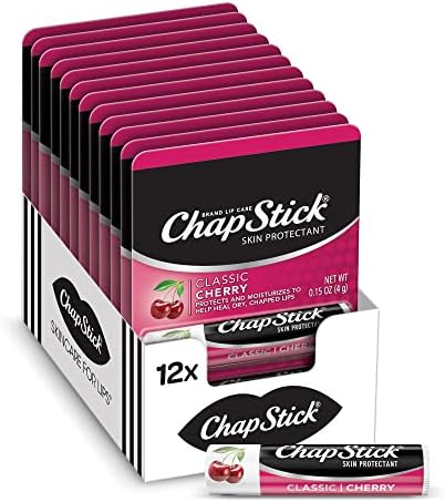 ChapStick Classic Cherry Lip Balm Tube, Flavored Lip Balm for Lip Care on Chafed, Chapped or Cracked Lips - 0.15 Oz (Pack of 12)