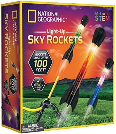 NATIONAL GEOGRAPHIC Air Rocket Toy – Ultimate LED Rocket Launcher for Kids, Jump and Launch The Light Up, Air Powered, Foam Tipped Rockets up to 100 Feet
