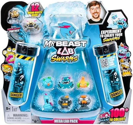 MrBeast Lab Swarms Mega Lab 12 Pk Chaos Chomper - Experiment by Adding Water, Shaking The Test Tube & Revealing 12pk of 1" MrBeast Collectible Characters, Includes Special Edition Panther