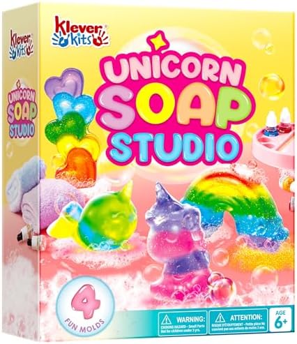 Klever Kits Soap Making Kit- Make Your Own Soap- DIY Unicorn Soap with 4 Molds, Spa Science Kit for Kids, Stem Activity Gifts for Toddler Kid Aged 6+, Girl Birthday Present