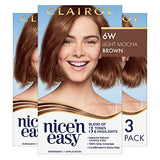 Clairol Nice'n Easy Permanent Hair Dye, 6W Light Mocha Brown Hair Color, Pack of 3