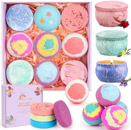 Bath Bombs for Women Gift Set - Valentines Day Gifts for Her, Bath Sets for Women Gift - 5 Large Bath Bomb Set with 4 Shower Steamers & 3 Candles for Women - Birthday/Thanksgiving/Mother's Day Gifts