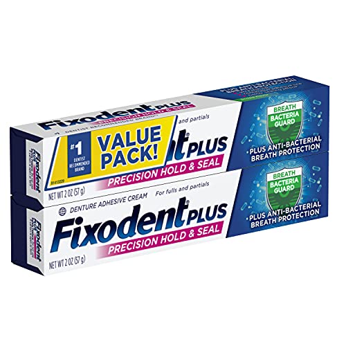 Fixodent Plus Precision Hold & Seal Denture Adhesive Cream, Breath Bacteria Guard, 2 oz, Pack of 2