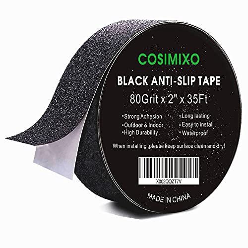 COSIMIXO 2" x 35Ft Heavy Duty Anti Slip Tape,Best 80grit Friction,Grip,Abrasive for Stairs Outdoor/Indoor Waterproof Grip Tape Safety Non Skid Tread Staircases Anti-Slip Traction Tape Black