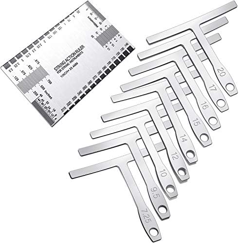 Mudder 10 Pieces Guitar Luthier Tools Include 9 Understring Guitar Radius Gauge and 1 String Action Gauge Ruler Measuring Tool for Bass Setup