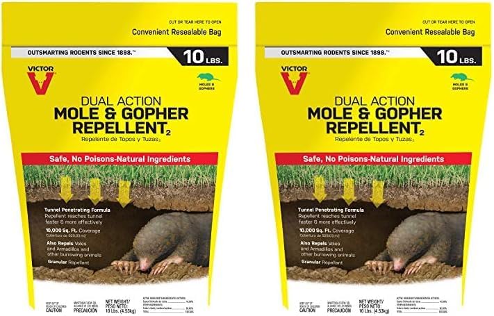 Victor M7002-2 Mole, Gopher, Vole, and Other Burrowing Animals Outdoor Repellent,Yellow 10 Pound (Pack of 2)