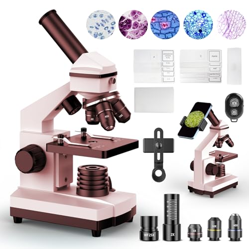 Powerful Biological Microscopes for School Laboratory,100X-2000X Microscopes for Kids Students Adults, with Microscope Slides Set, Red