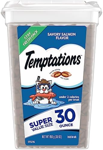 Temptations Classic Crunchy and Soft Cat Treats Savory Salmon Flavor, 30 oz. Tub
