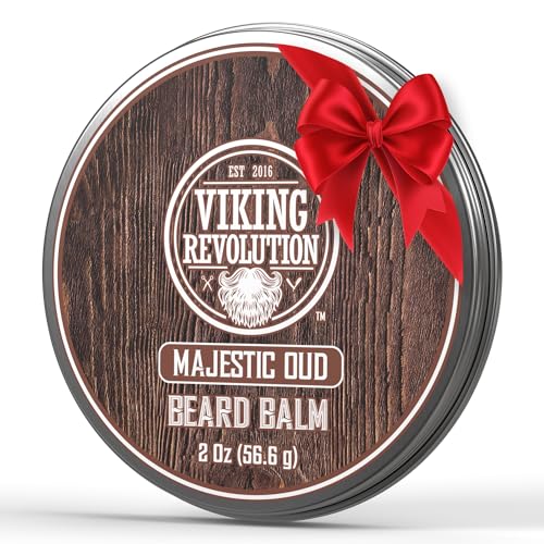 Viking Revolution Majestic Oud Beard Balm - Beard Butter with Argan Oil, Beard Softener for Men with Jojoba Oil - Beard Moisturizer for Men with Beeswax - Beard Wax for Men (2oz, 1 Pack)