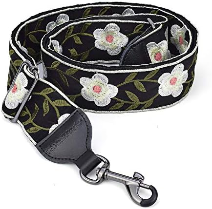 CLOUDMUSIC Banjo Strap Guitar Strap For Handbag Purse Jacquard Woven With Leather Ends And Metal Clips(White Flowers)