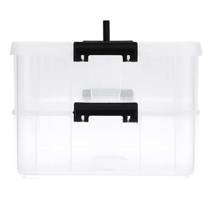 BTSKY 2 Layer Stack & Carry Box, Plastic Multipurpose Portable Storage Container Box Handled Organizer Storage Box for Organizing Stationery, Sewing, Art Craft, Jewelry and Beauty Supplies Black