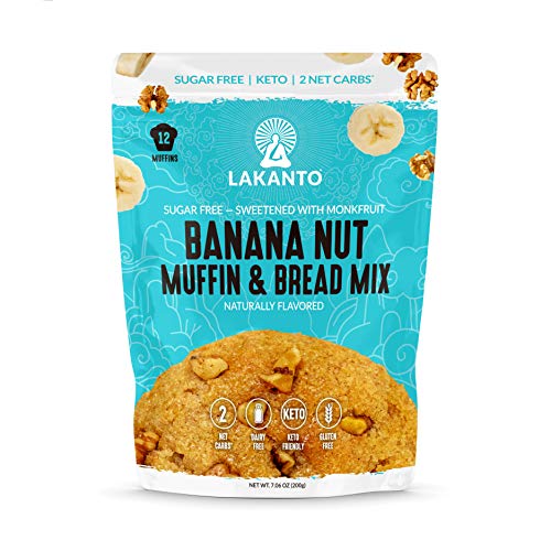 Lakanto Sugar Free Banana Nut Muffin and Bread Mix - Sweetened with Monk Fruit Sweetener, 2g Net Carbs, Gluten Free, Naturally Flavored, Keto Diet Friendly, Dairy Free (12 Muffins)