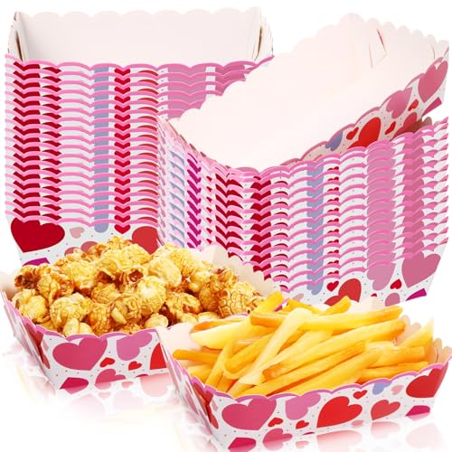 60pcs Valentine's Day Paper Food Trays Conversation Heart Paper Food Boats Love Holder Disposable Serving Plates for Valentine's Day Mother's Day Wedding Birthday Party Supplies(Vivid)