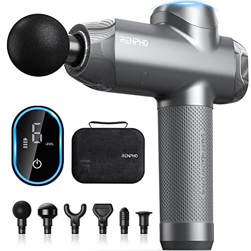 RENPHO Power Massage Gun Deep Tissue, Percussion Muscle Massage Gun for Athletes, Powerful Portable Electric Handheld Deep Tissue Massager Gun, LED Touch Display,Carry Case Gifts-FSA and HSA Eligible