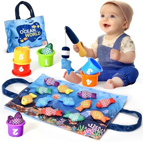 Montessori Toys for 1 Year Old Boy Girl Gifts, Cloth Fishing Game for Toddler 1-3, Sorting Learning Baby Toys 6-12-18 Months, One Year Old Girl Boy Birthday Gifts, Easter Basket Stuffers
