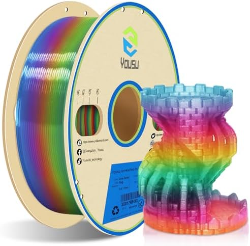 YOUSU Rainbow PLA Filament 1.75mm, Rainbow PLA 3D Printer Filament Multicolor Color Changing Rainbow PLA Filament, 3D Printing Filament 3D Filament, 2.2 lbs