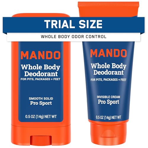 Mando Whole Body Deodorant For Men - Mini Travel-Sized Invisible Cream and Solid Stick - 72-Hour Odor Control - Aluminum-Free, Baking Soda-Free - 0.5 ounce Tube and 0.5 ounce Stick - Pro Sport Scent