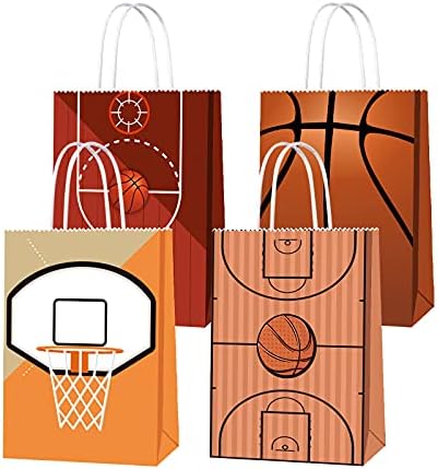 16 PCS Basketball Gift Bags with Handles for Basketball Birthday Party Supplies, Basketball Party Favor Bags Candy Treats Bags, Basketball Goodie Bags for Kids Boys Girls