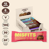 Misfits Vegan Protein Bar, Variety Pack, Plant Based Chocolate Protein Bars, High Protein Snacks for Adults with 15g Plant Protein Per Bar, Low Carb, 1g Sugar, High Fiber, Healthy Snack Food, Mixed Flavors 12 Pack