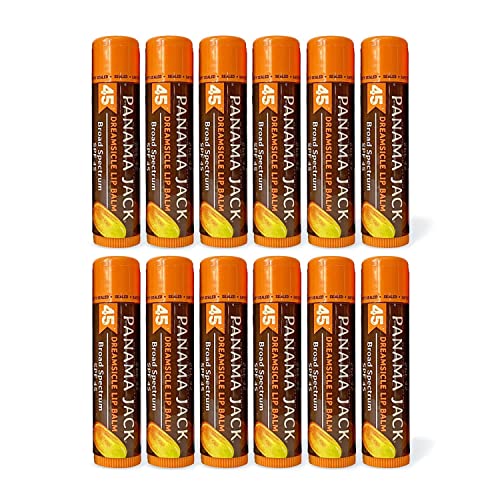 Panama Jack Sunscreen Lip Balm - SPF 45, Broad Spectrum UVA-UVB Sunscreen Protection, Prevents & Soothes Dry, Chapped Lips, Dreamsicle, 12-pack