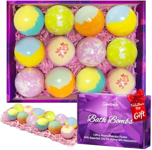 Bath Bombs for Women, Valentines Day Gifts, 12pcs Relaxing Bath Bomb Gift Set, Rich Fizzies in Essential Oils Shea Butter Sea Salt for Bubble SPA, Perfect Self Care Gift for Mothers Day Girls Birthday