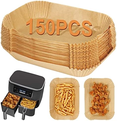 BYKITCHEN Air Fryer Liners for Ninja Dual Air Fryer, Set of 150, Rectangle Disposable Air Fryer Liners Compatible with Ninja DZ201/DZ401/DZ550, Instant Vortex and Other DualZone Airfryer