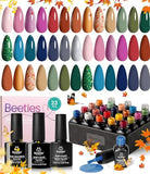 Beetles Fall Gel Nail Polish Set - 20 Colors Gel Nail Polish Kit Green Red Blue Glitter Gold Brown Pink Base and Glossy Matte Top Coat Gel Nail Polish Soak Off Uv Christmas Gifts for Women