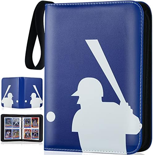 Baseball Card Binder, Trading Card Binder with Sleeves, Sports Card Binder Collectible Trading Card Albums Fits Cards with 50 Removable Sleeves (Blue, 400 Pockets)
