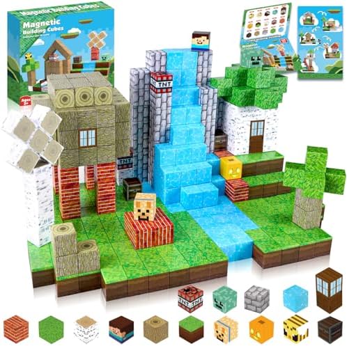 Magnetic Blocks-100PCS Magnetic Building Blocks Magnetic Cube Stacking, Build Forest World Set, STEM Montessori Sensory Toys for Kids Boys Girls Ages 3 4 5 6 7 8 9 10 Easter Birthday Gifts
