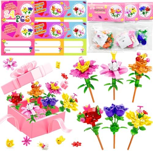 UMEELR Flowers Building Blocks, 24 Packs DIY Flower Pre Filled Easter Egg Surprise Toys for Basket Stuffers Classroom Prize