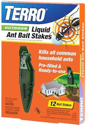 TERRO T1813B Outdoor Ready-to-Use Liquid Ant Bait Stake Ant Killer Trap - Kills Common Household Ants - 12 Bait Stakes