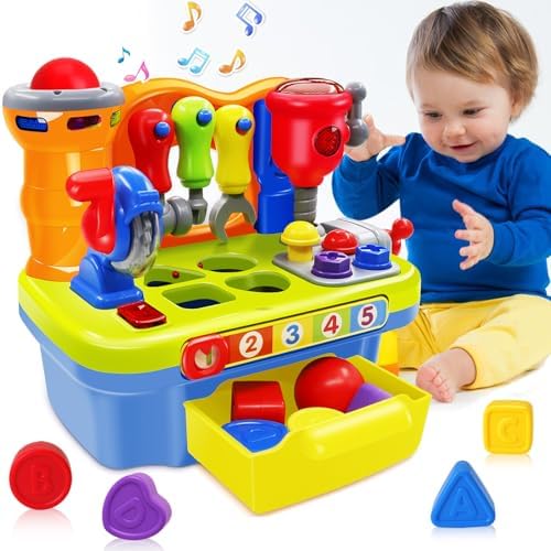Baby Toys for 1 Year Old Boy Girl Musical Learning Workbench for 1 2 Year Old Boy Birthday Gift Early Educational Sound Shape Toddler Toys Age 1-2 Tool Set for Kids 12-18 Months