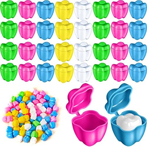 Taiyin 150 Pcs Colorful Tooth Savers Box, Plastic Tooth Holders bulk for Boys Girls Kids Keepsake, Goodie Bag Fillers, Party Favor, Dentist Office, 5 Colors, 0.6 x 0.75 x 0.6 Inch